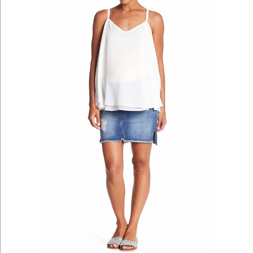 Seven7 distressed denim maternity skirt